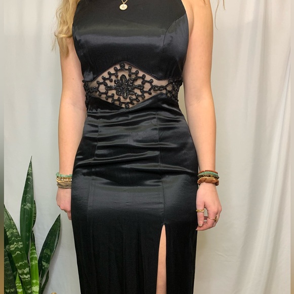 Vintage 90s Whimsigoth Prom Formal Dress Cut Out Mesh See Though Sheer Design - Picture 3 of 5